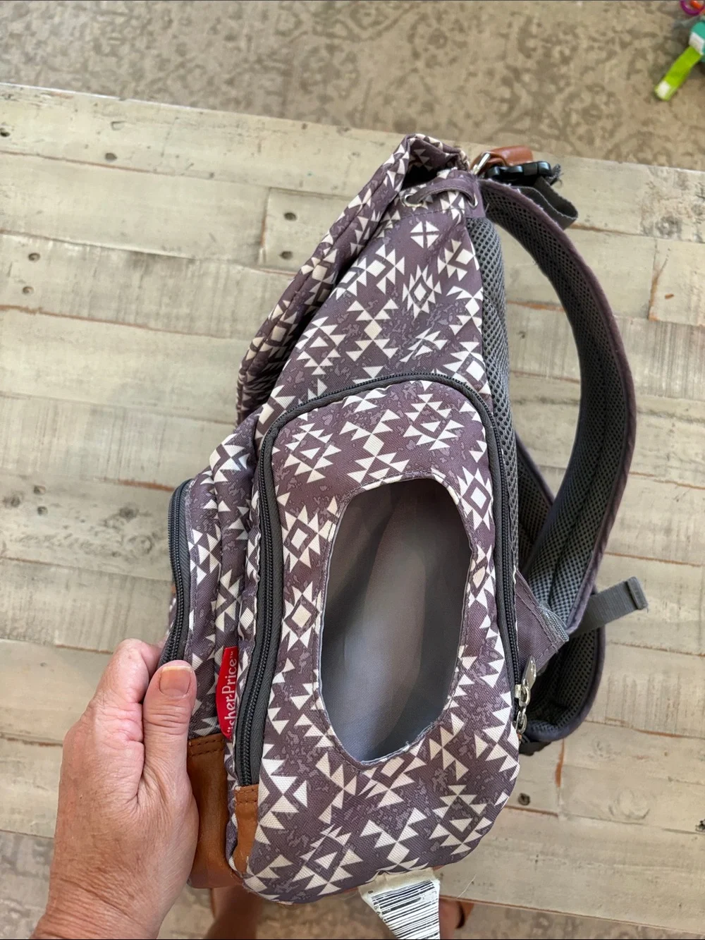 Fisher-Price Shiloh Gray and White Southwest   Diaper Bag Backpack